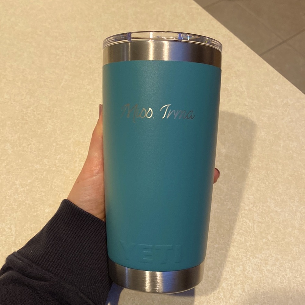 NWT Yeti teal mug thermos engraved with Miss Irma